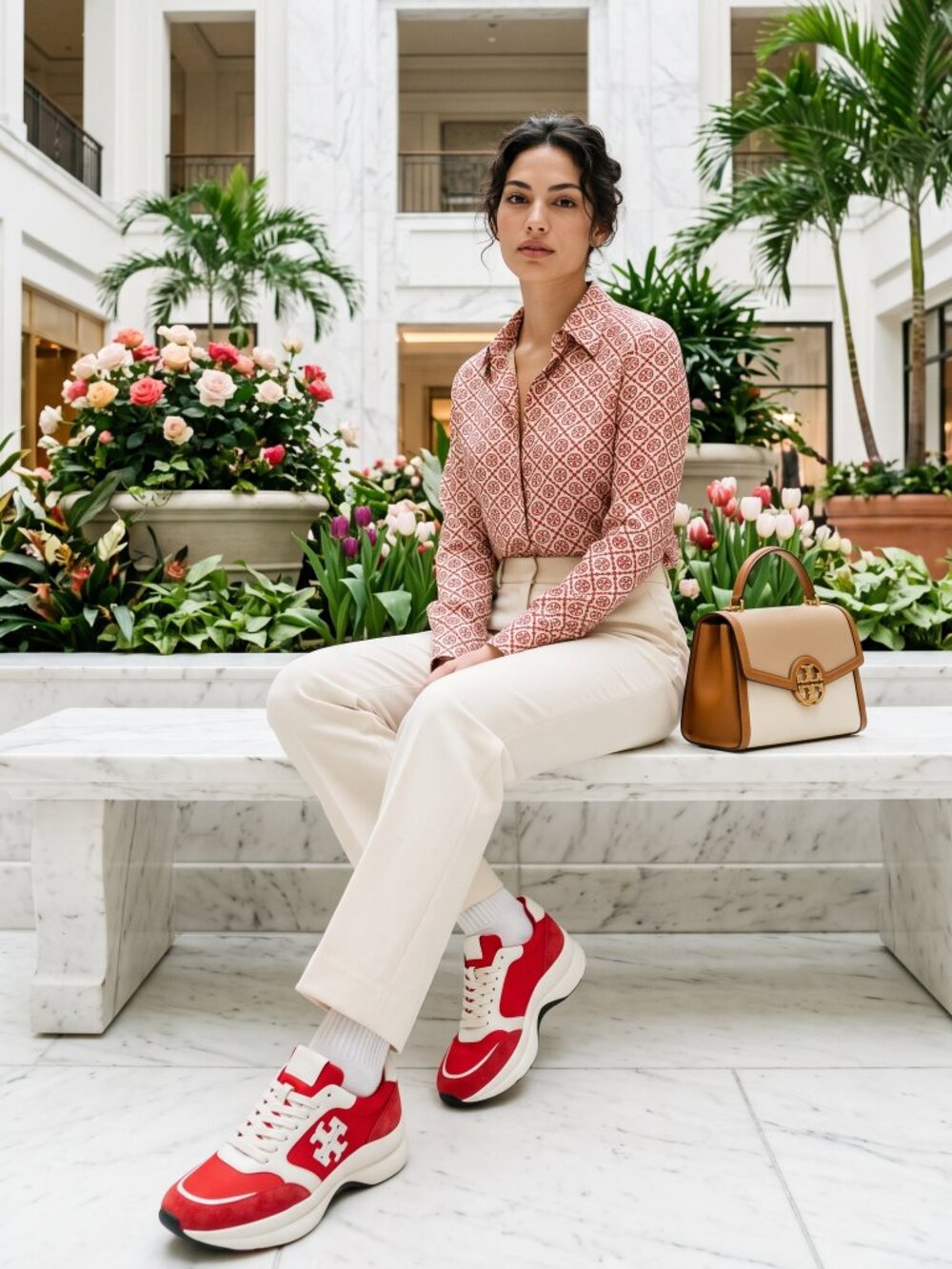 Tory Burch Women's Sneakers Size 8.5 Tory Red New Ivory Lace Up Shoes 171284